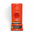 Desktop battery dispenser tower holding 10 AA and 10 AAA batteries, view 2