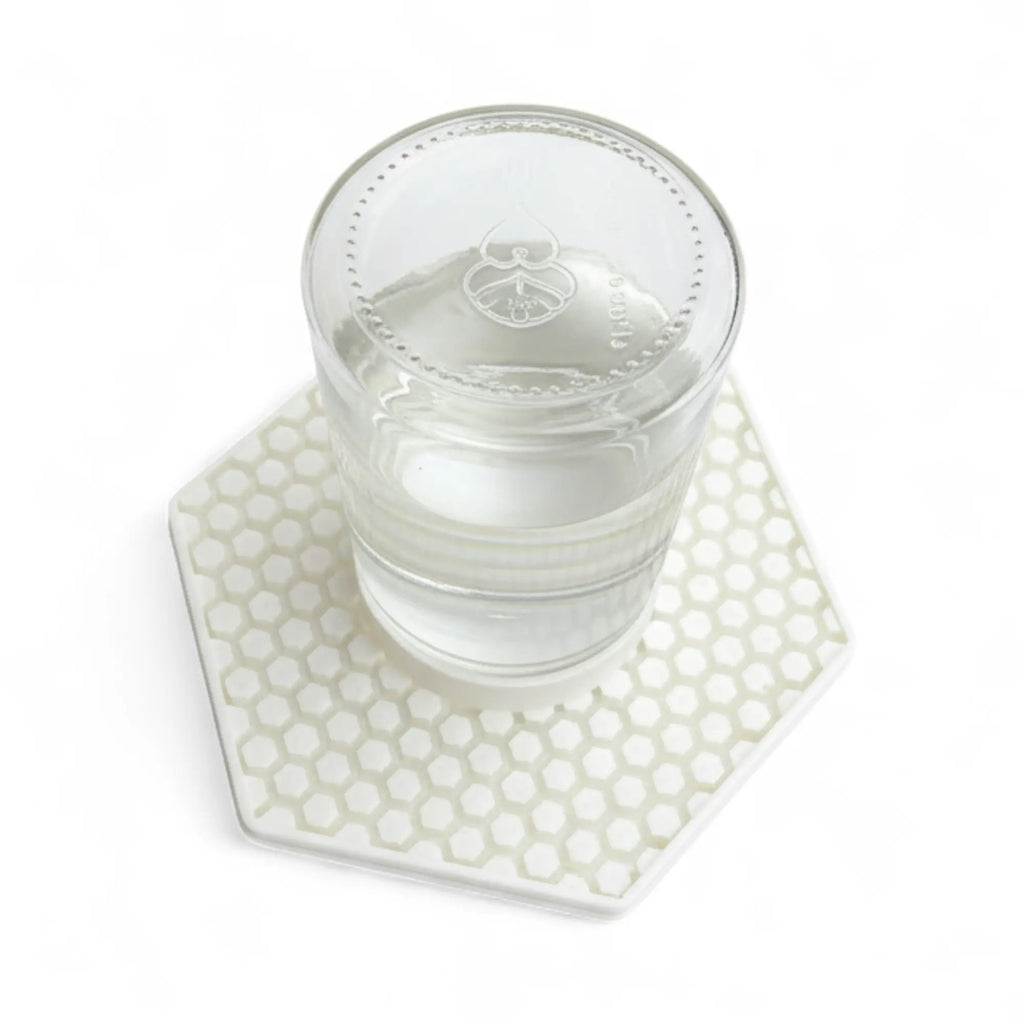 Bee feeder watering tray with honeycomb surface on a regular mouth Mason jar, view 2