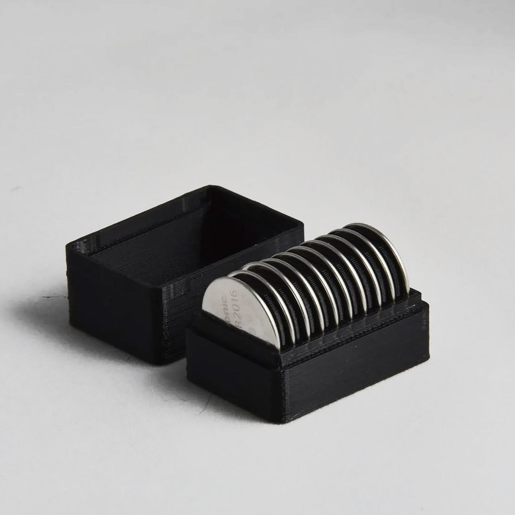 CR2016 coin cell battery holder with snap-on lid for watch and key fob batteries