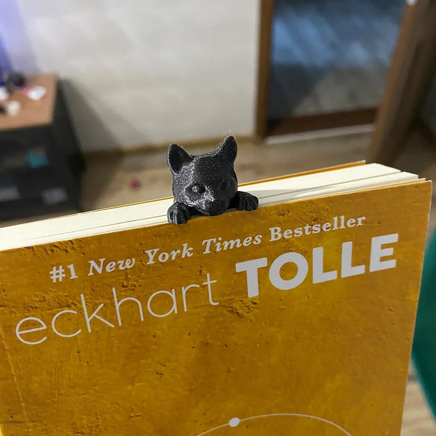 a small toy raccoon sitting on top of a book