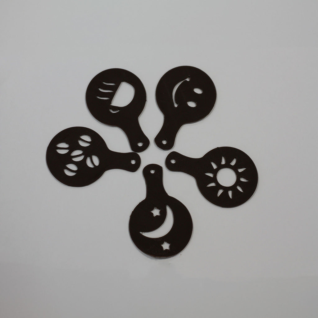 Set of 16 coffee stencils with heart, star, moon and bean designs for latte art, view 2