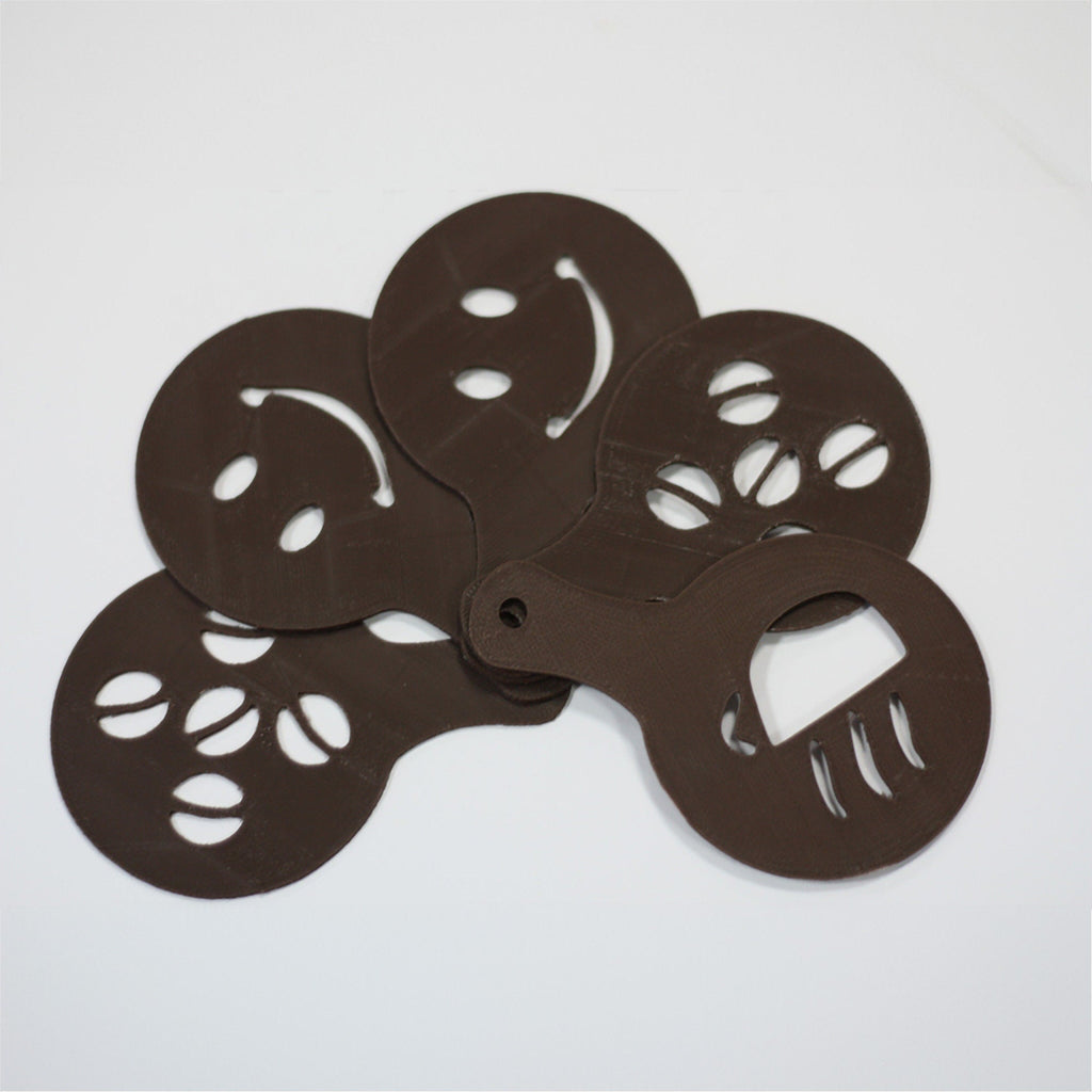 Set of 16 coffee stencils with heart, star, moon and bean designs for latte art