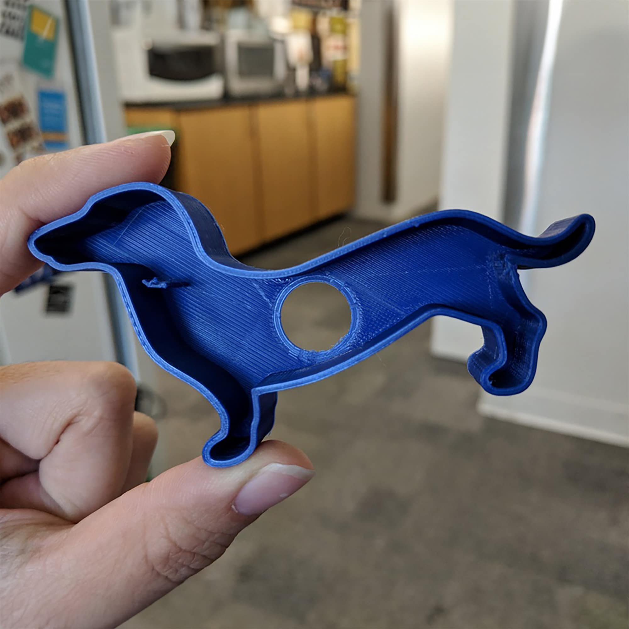 a person holding a blue plastic object in their hand