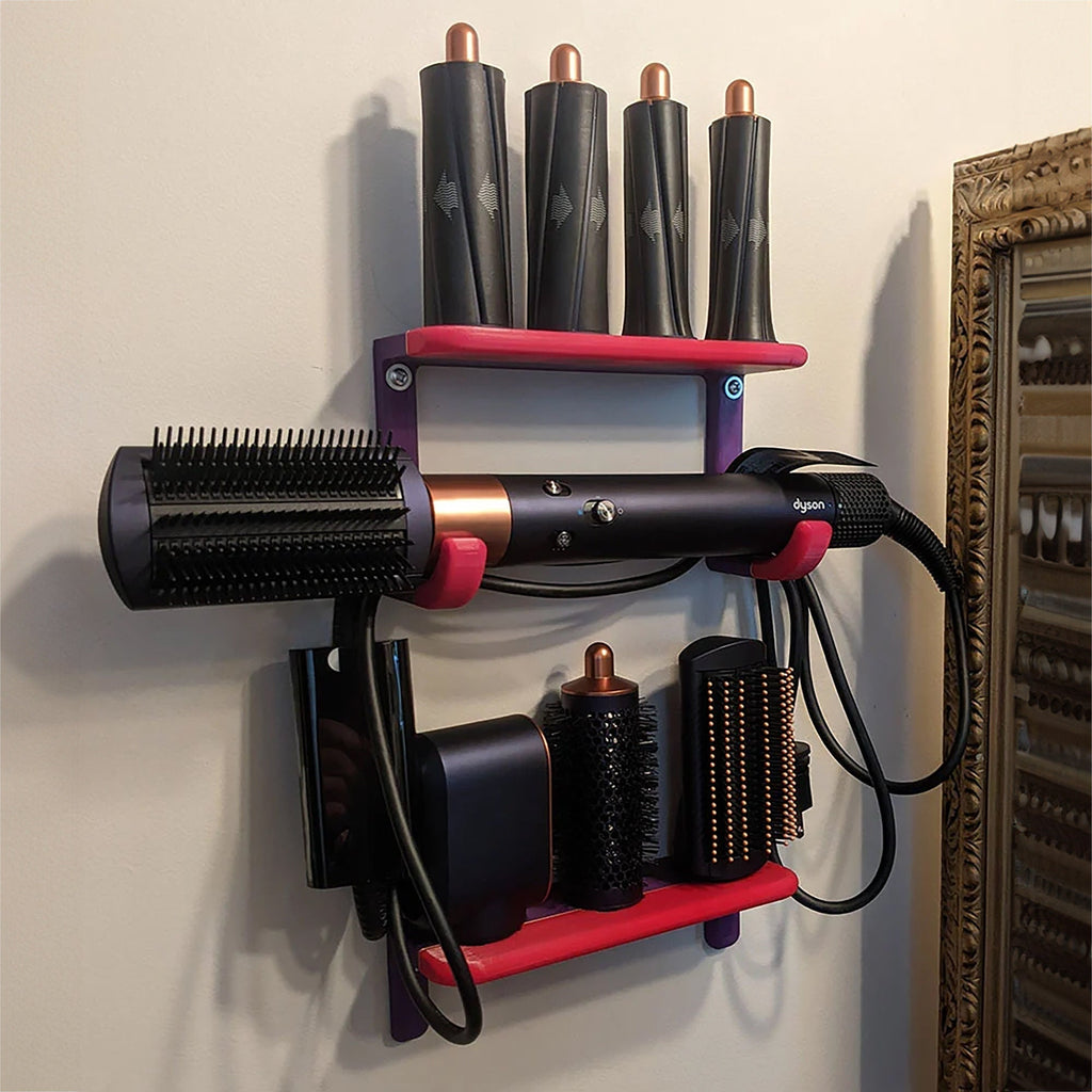 Two-shelf wall mount holder for Dyson Airwrap wand, curling barrels and brushes, view 2