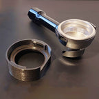 Dosing funnel on an E61 portafilter with notch to clear a Eureka Mignon grinder spout, view 2