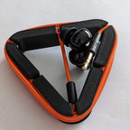 Triangular earphone cord wrap holding wired earbuds and cable tangle-free