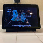 Stand with built-in cable storage under an Echo Show 10 2nd gen display, view 3