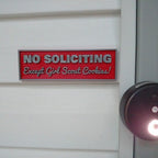 No Soliciting Except Girl Scout Cookies porch sign with raised lettering, view 4