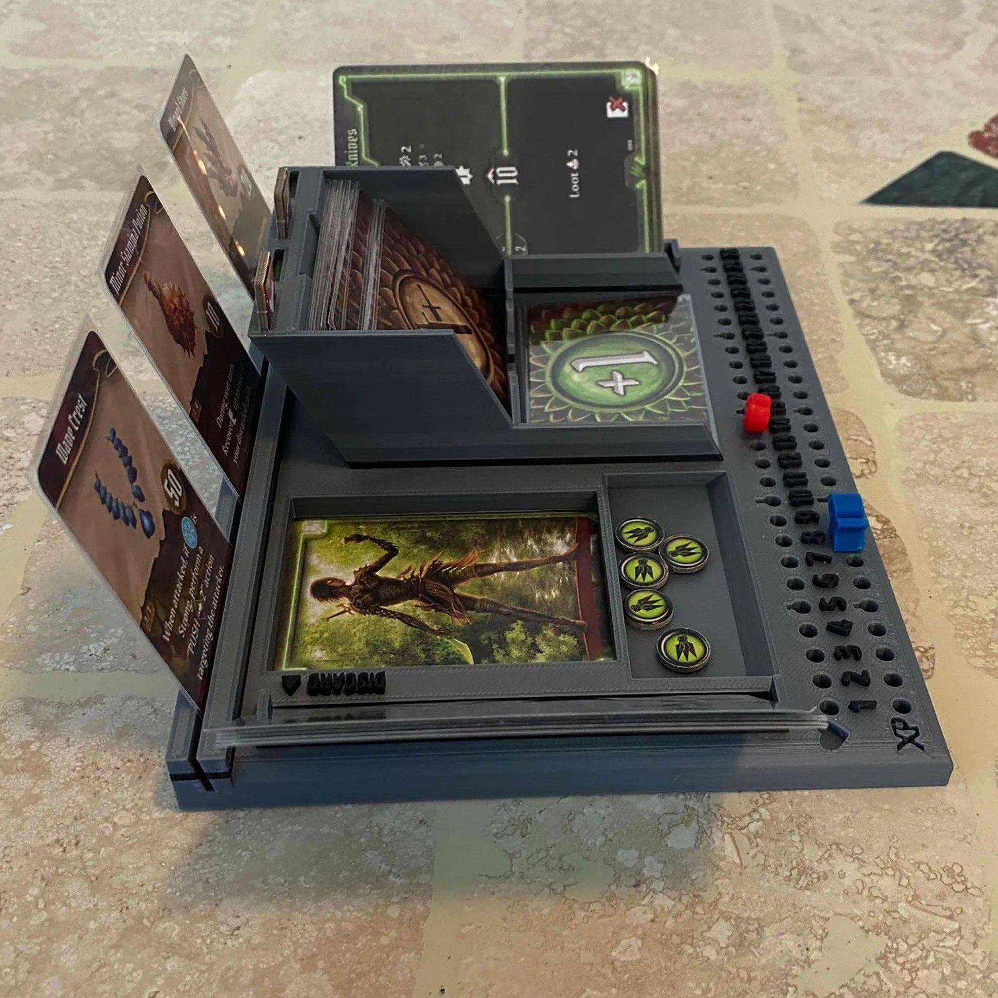 a table with a game system on top of it