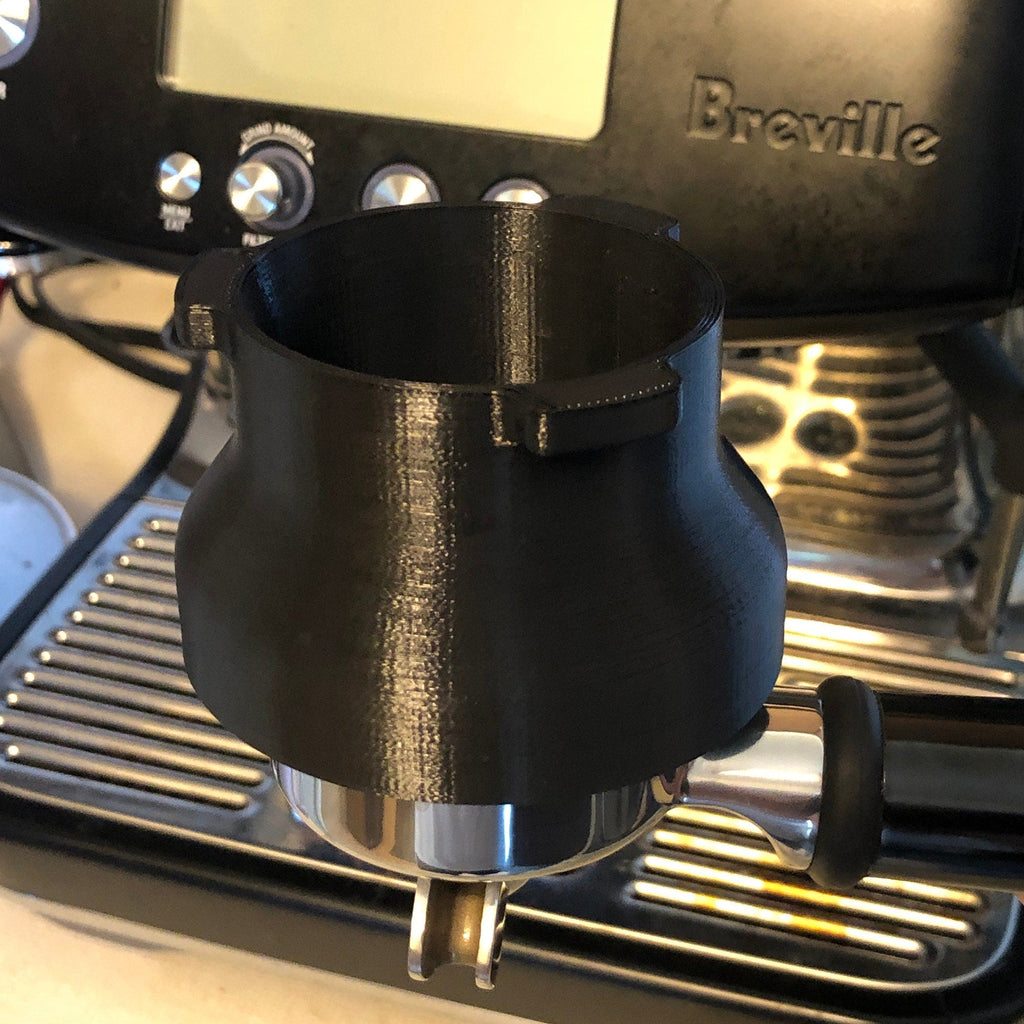 Dosing funnel on a 54mm portafilter basket for Breville Barista espresso machines, view 3