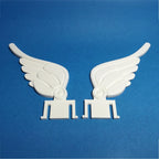 Pair of feathered clip-on wings on the sides of a construction hard hat, view 3