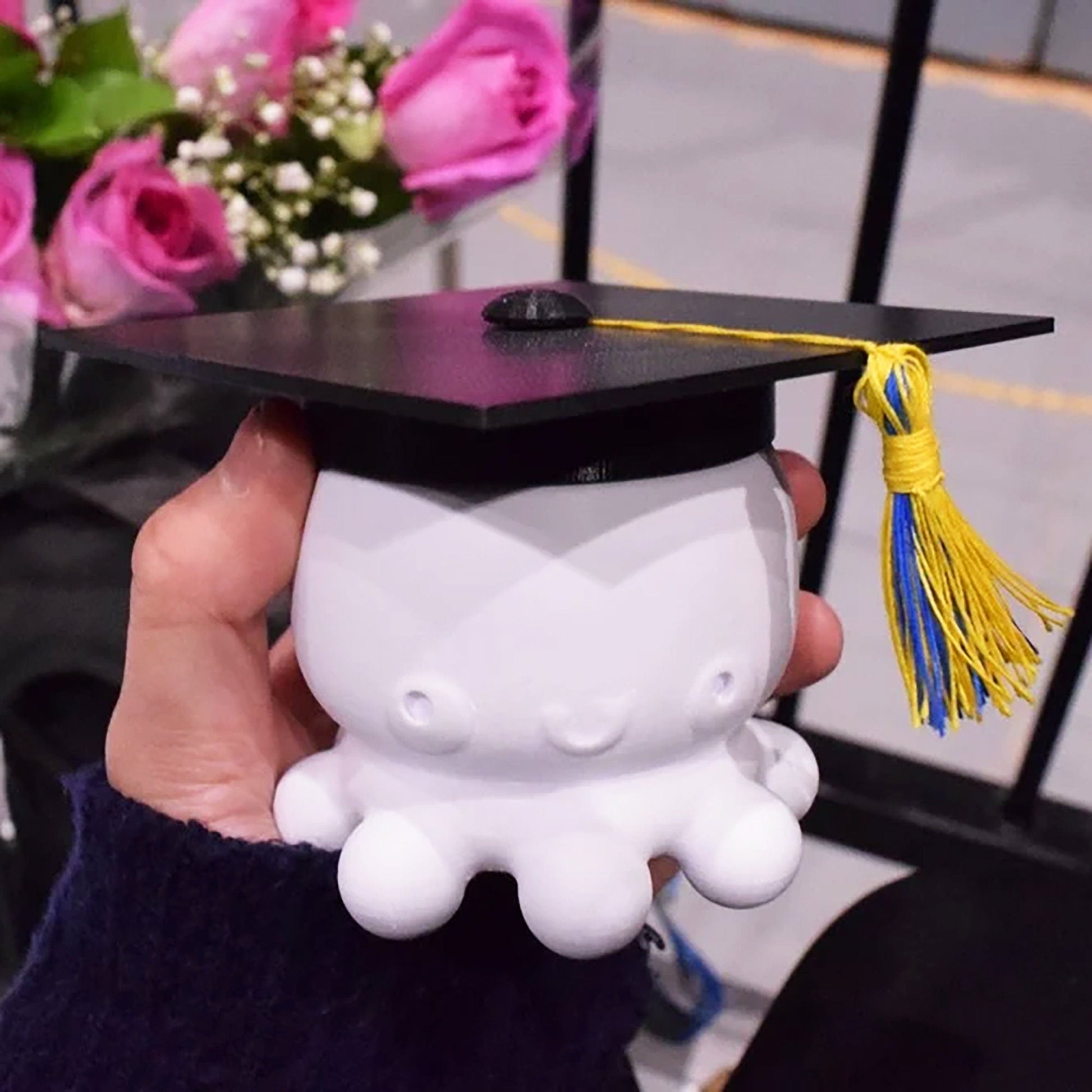 a person holding a graduation cap in their hand