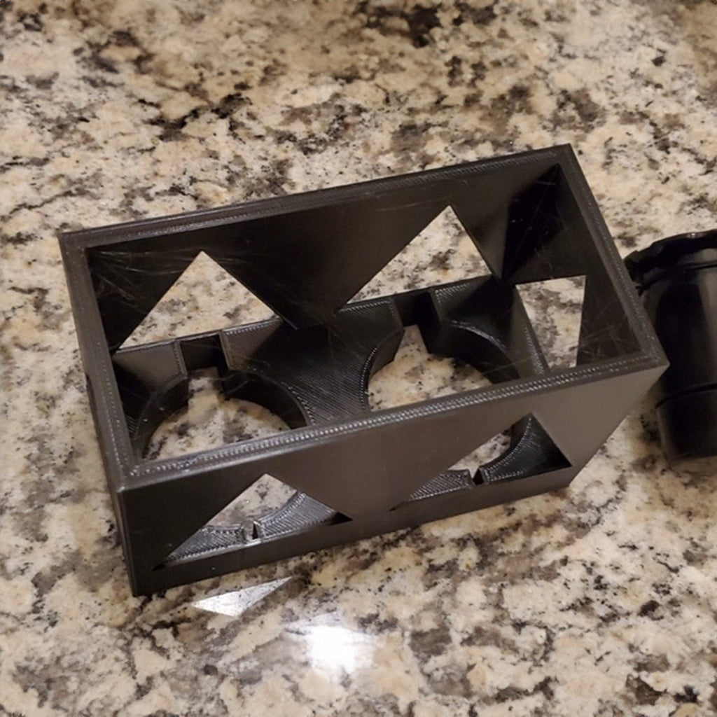 Pod filling stand holding two Keurig My K-Cup reusable filters upright, view 3