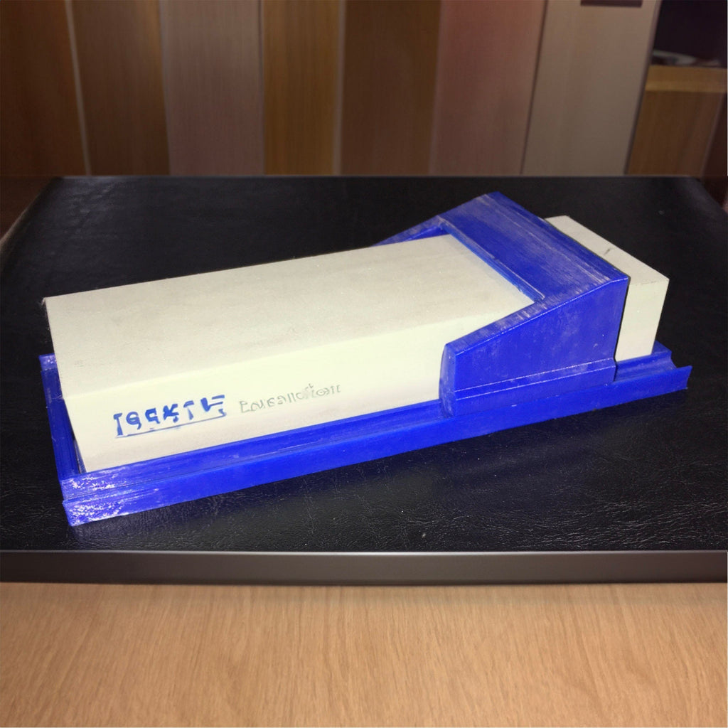 Knife sharpening angle guide holding a 60x180mm whetstone, view 2