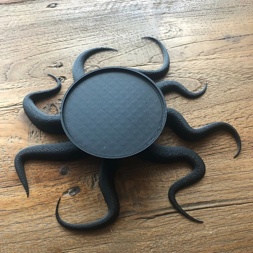 Octopus kraken stand with tentacle legs holding an Echo Dot 4th or 5th gen speaker, view 2