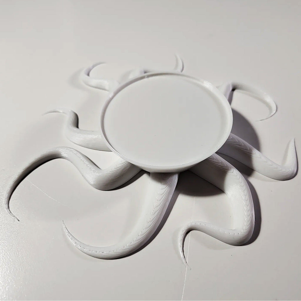 Octopus kraken stand with tentacle legs holding an Echo Dot 4th or 5th gen speaker, view 4