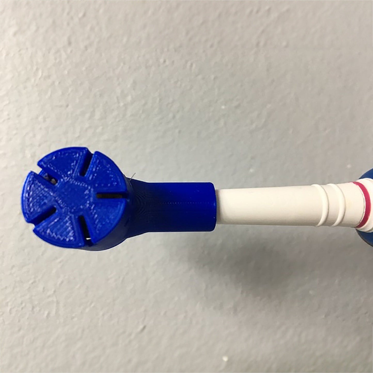 a close up of a blue and white electrical wire