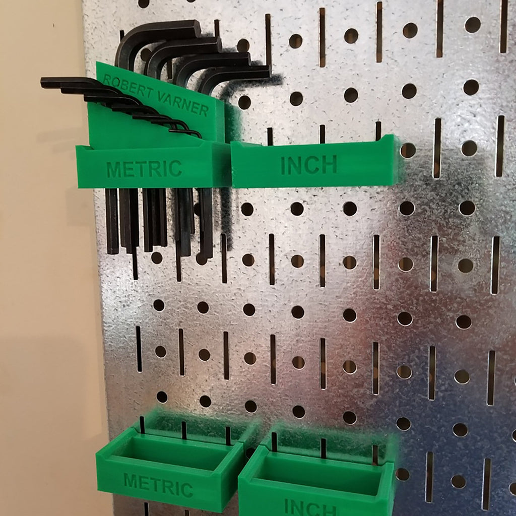 Pegboard hex key holder with Allen wrenches sorted by size