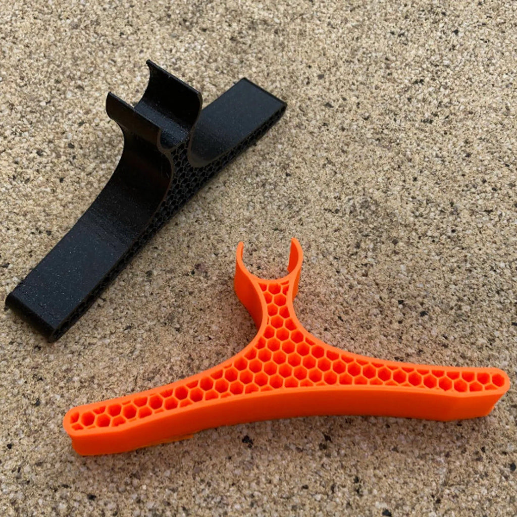 Pair of handlebar repair cradles supporting an upside-down mountain bike, view 5
