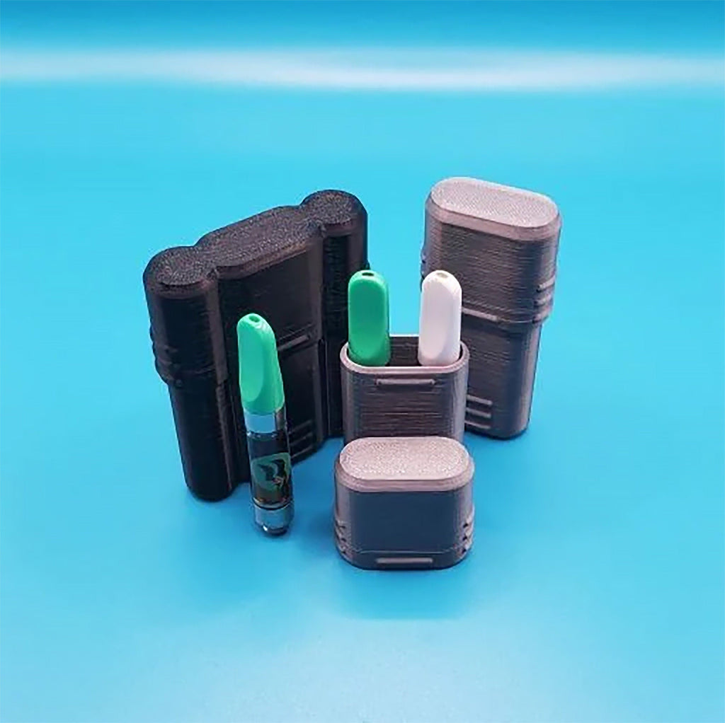 Slim travel case with upright slots for 510 thread vape cartridges, view 2