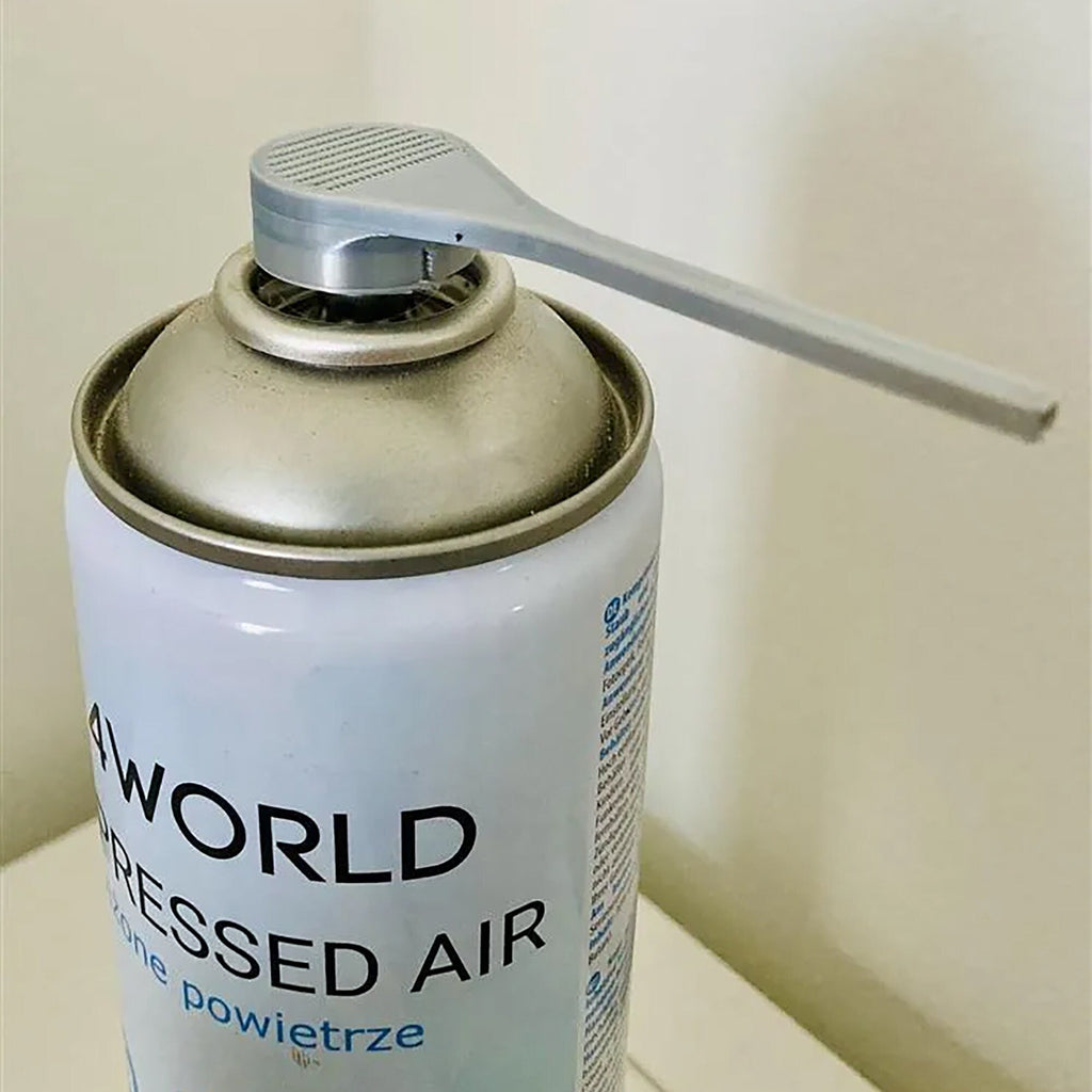 Precision spray nozzle with press lever for compressed air cans and WD-40