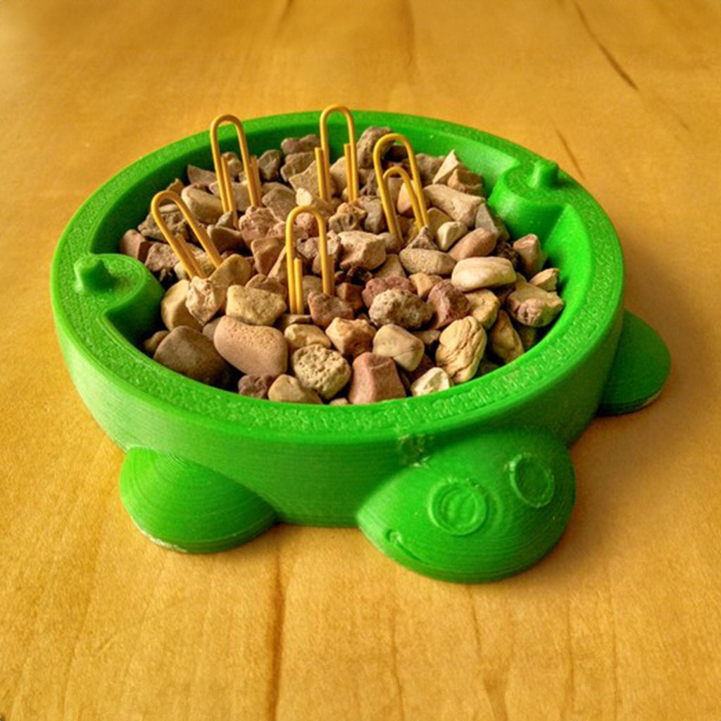 Turtle shaped desk organizer bin with a removable shell lid, view 3
