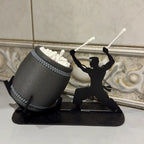 Taiko drummer cotton swab holder with drum-shaped cup and drummer figure