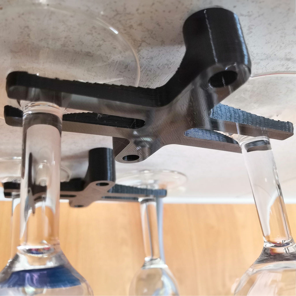 Under cabinet wine glass rack holding stemware upside down, view 2