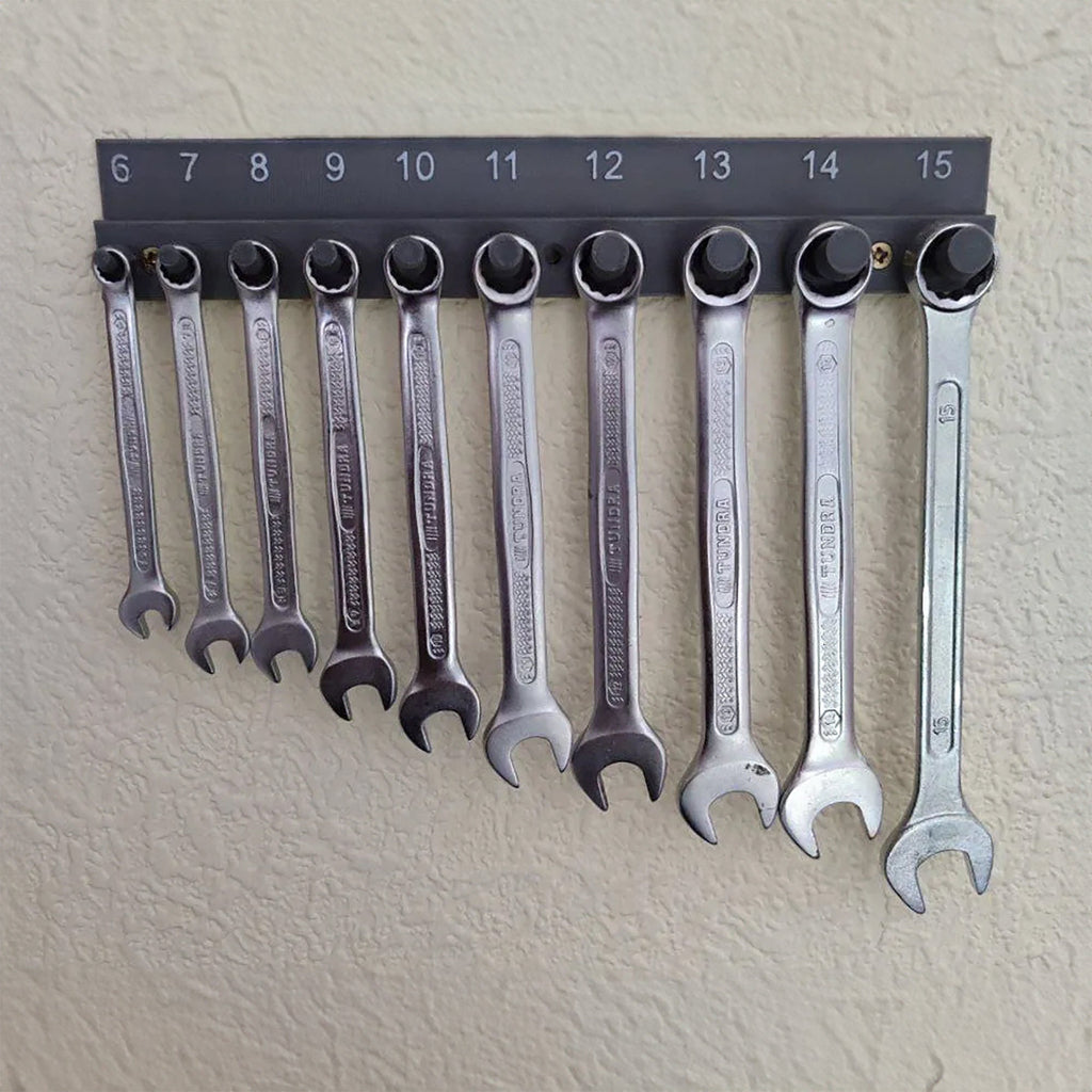 Metric wrench wall mount organizer for 6mm to 15mm combination wrenches