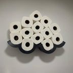 Cloud-shaped wall shelf holding spare toilet paper rolls upright in two rows, view 4