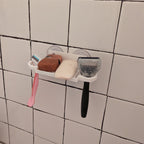 Wall mounted soap dish with two cartridge razor holders, view 3